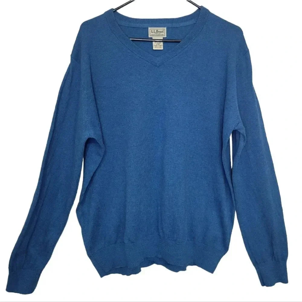LL Bean Men's Blue Pullover V-Neck‎  Sweater Size Large